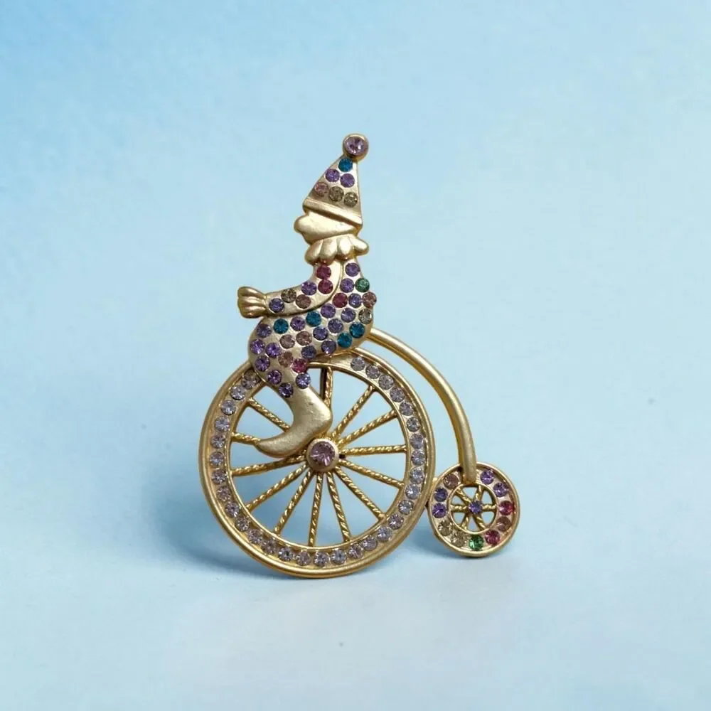 Vintage Style Rhinestone Clown Brooch, Circus Jewelry, Colorful Clown Accessory